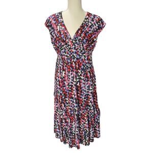 Black Label Evan Picone Fit n Flare Dress Red Black Purple Geometric V Neck 8